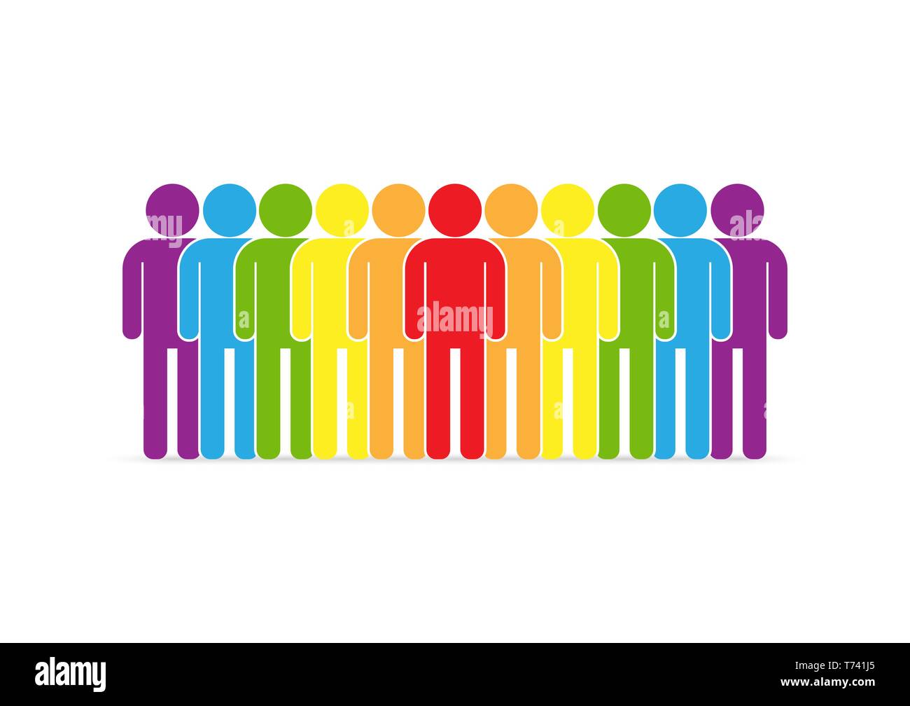 Sfilata del movimento LGBT. Persone sagome in colori LGBT, design piatto Illustrazione Vettoriale