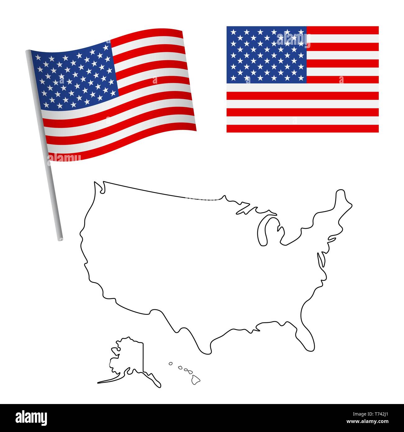 Stati Uniti d'America bandiera e la mappa. Sfondo patriottico. Bandiera nazionale degli Stati Uniti d'America illustrazione Foto Stock
