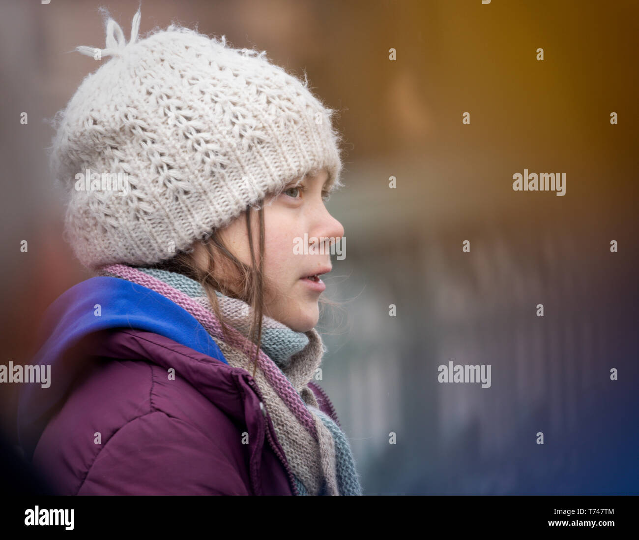 Stoccolma, Svezia. Il 3 maggio, 2019. 16-anno-vecchio clima svedese Greta attivista Thunberg dimostrando a Stoccolma il venerdì. Foto Stock