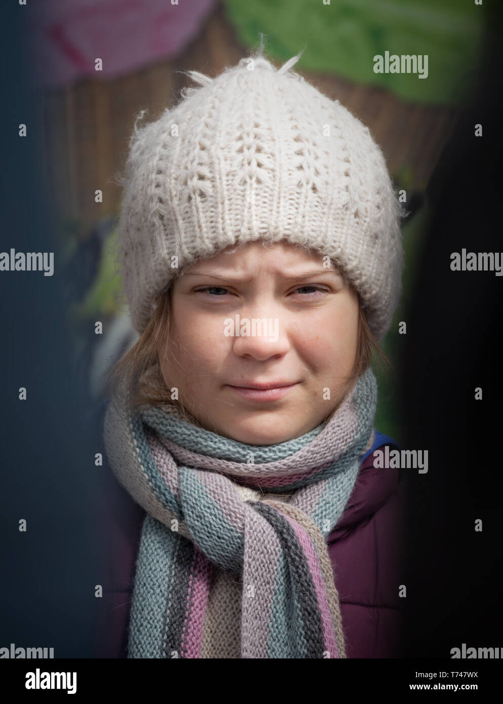 Stoccolma, Svezia. Il 3 maggio, 2019. 16-anno-vecchio clima svedese Greta attivista Thunberg dimostrando a Stoccolma il venerdì. Foto Stock