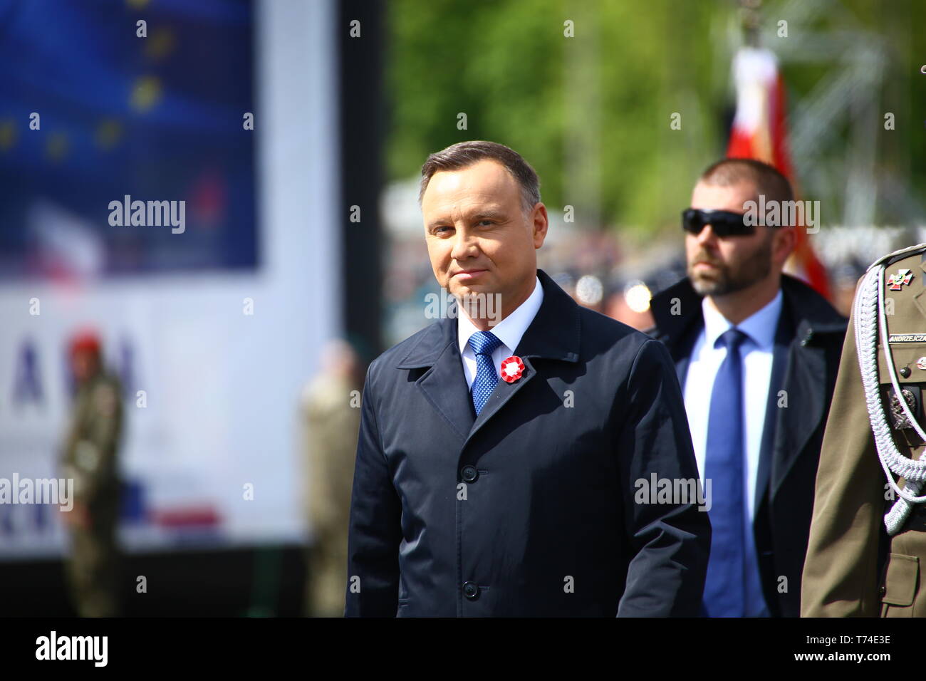 Varsavia, Polonia. 03 Maggio, 2019. Parata militare svoltasi il ventesimo anniversario della Polonia di adesione alla NATO e il quindicesimo anniversario di adesione all Unione Europea. Presidente Andrzej Duda, Primo Ministro Mateusz Morawiecki, Marshall del Sejm Marek Kuchcinski, Marshall del Senato Stanisalaw Karczewski e il ministro della Difesa Mariusz Blaszczak uniti parade nella capitale. Credito: Jakob Ratz/Pacific Press/Alamy Live News Foto Stock