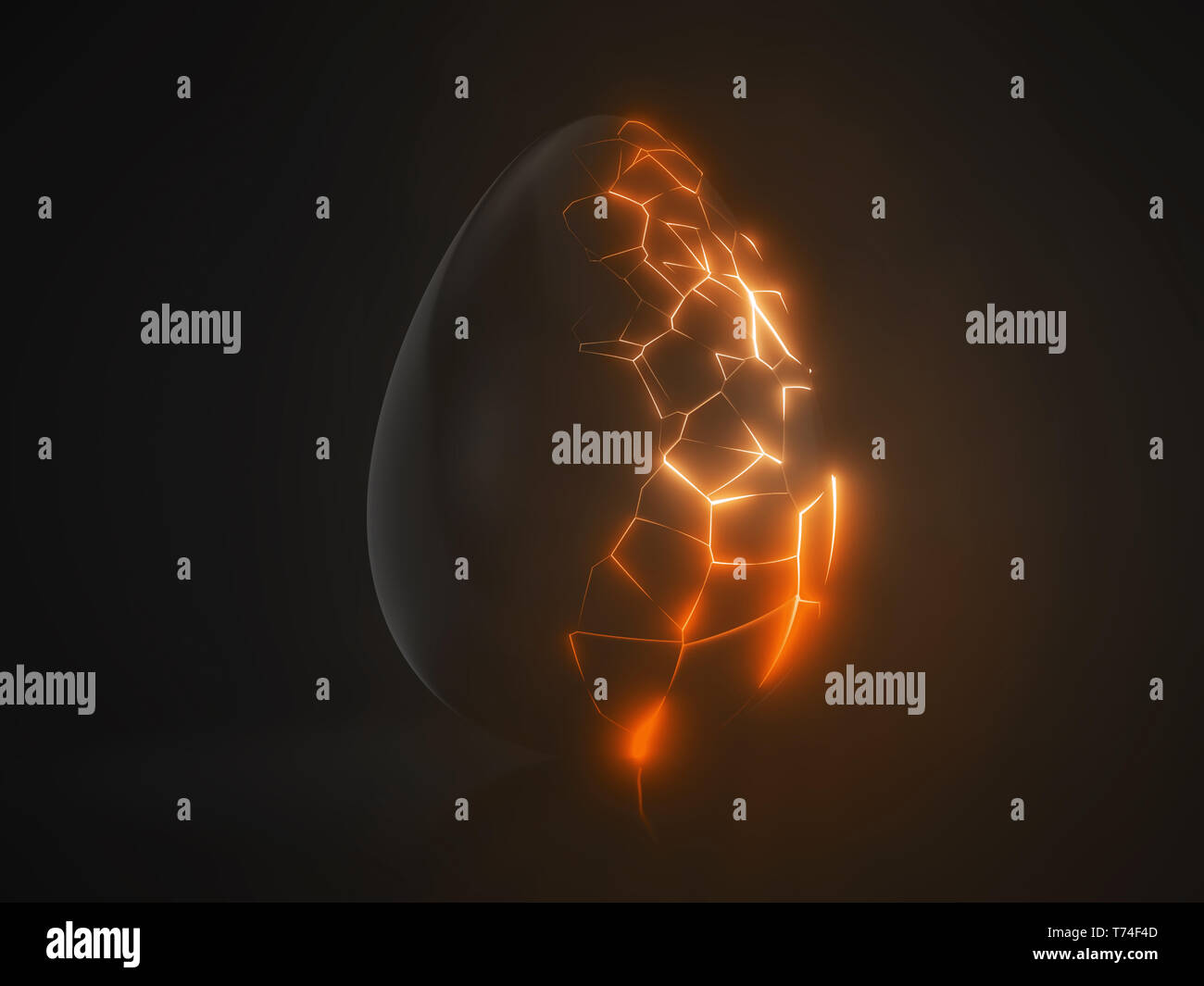 Uovo di Pasqua. alien con orange incandescente crepe. 3d illustrazione Foto Stock