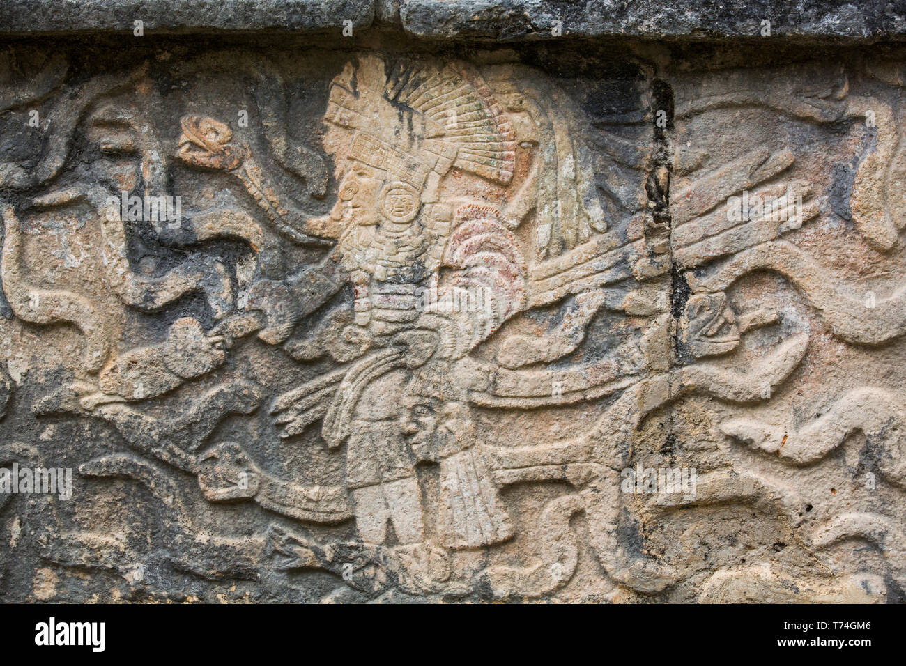 Sculture, piattaforma di aquile e giaguari, Chichen Itza, Sito Patrimonio Mondiale dell'UNESCO; Yucatan, Messico Foto Stock