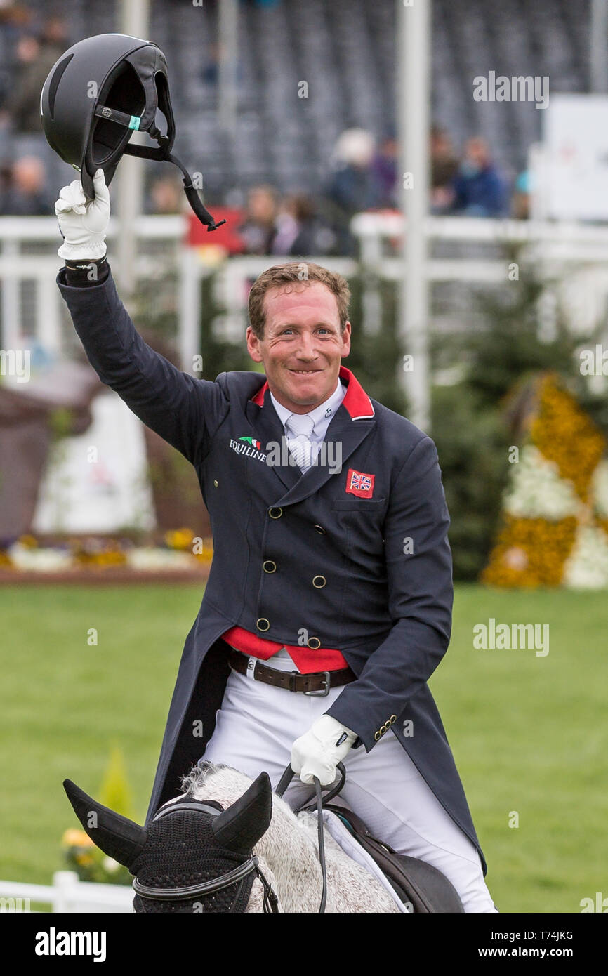 Mitsubishi Motors Badminton Horse Trials, Badminton , Oliver Townend (GBR) e Classe Ballaghmor prendendo parte alla fase di dressage del 2019 Mitsub Foto Stock