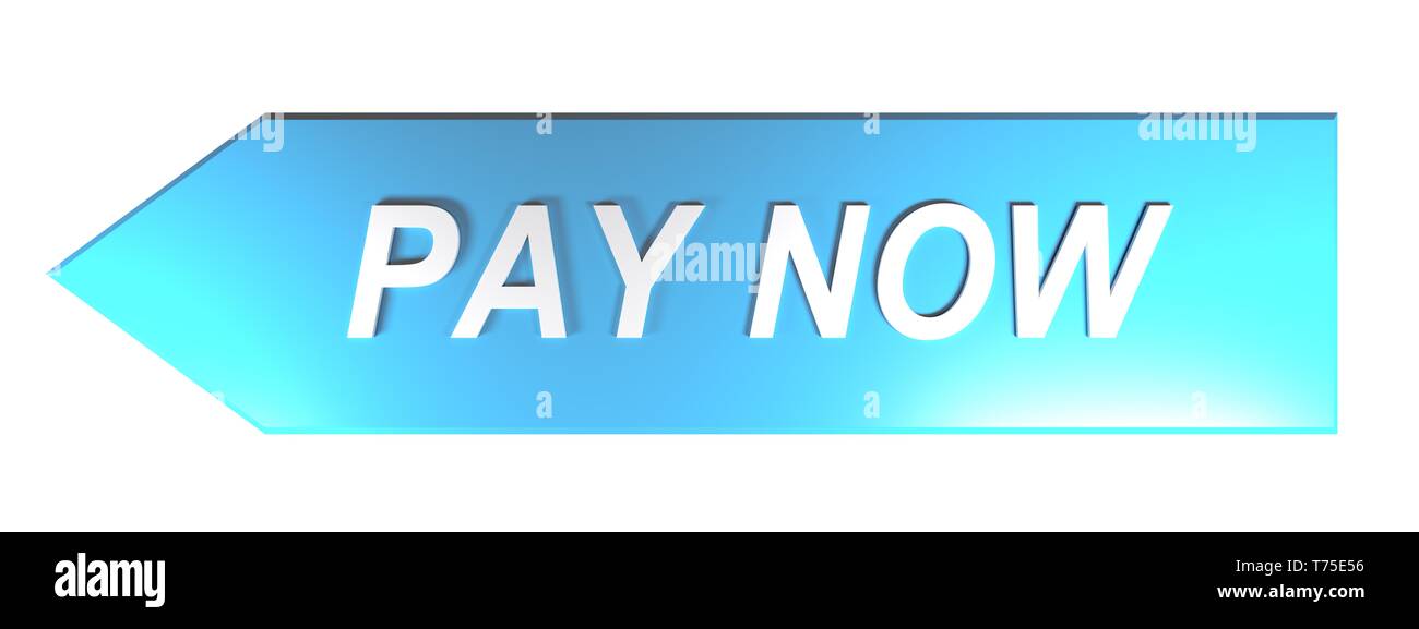 Paga ora sulla freccia blu - 3D rendering Foto Stock