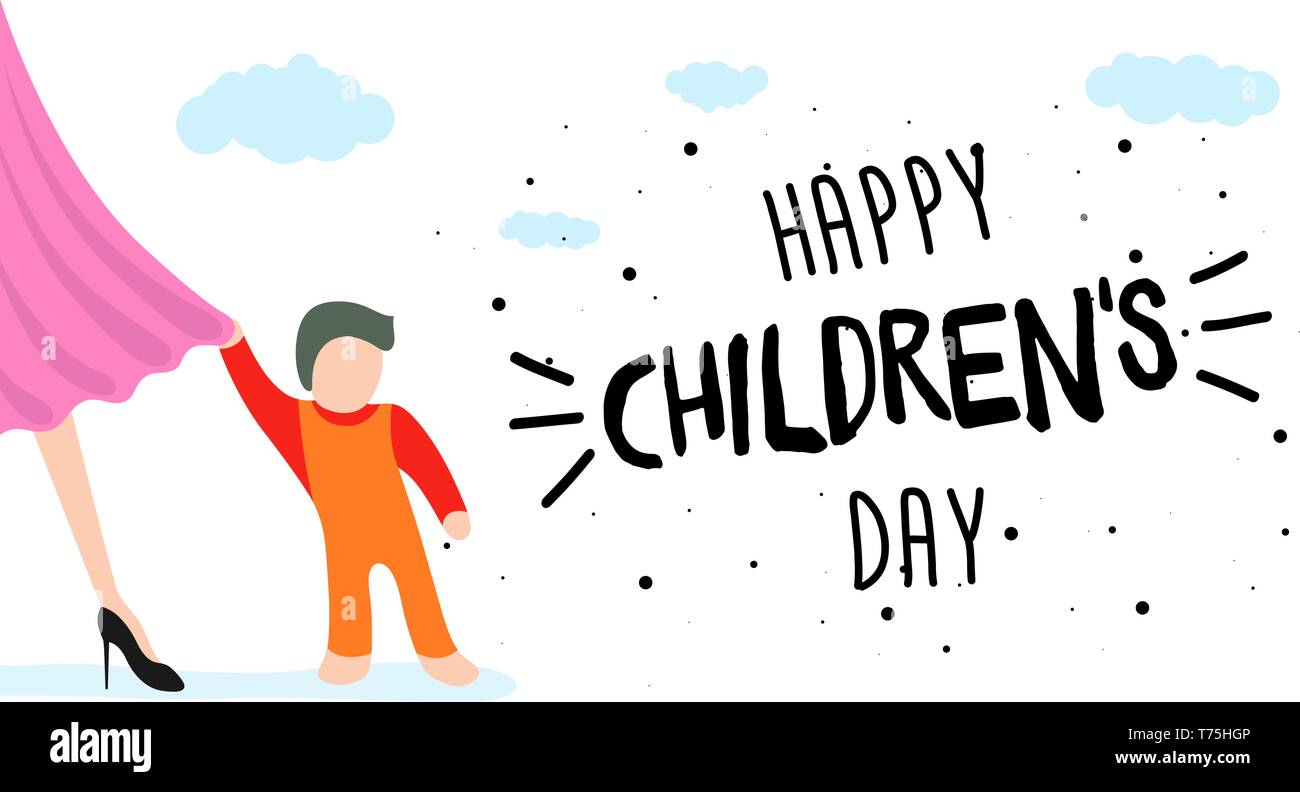 Felice Giorno Per Bambini Biglietto Di Auguri Banner O Poster Bambino Aggrappato Alla Mamma Abito 1 Giugno Famiglia Mondiale Evento Di Festa Design Illustrazione Di Vettore W Immagine E Vettoriale Alamy