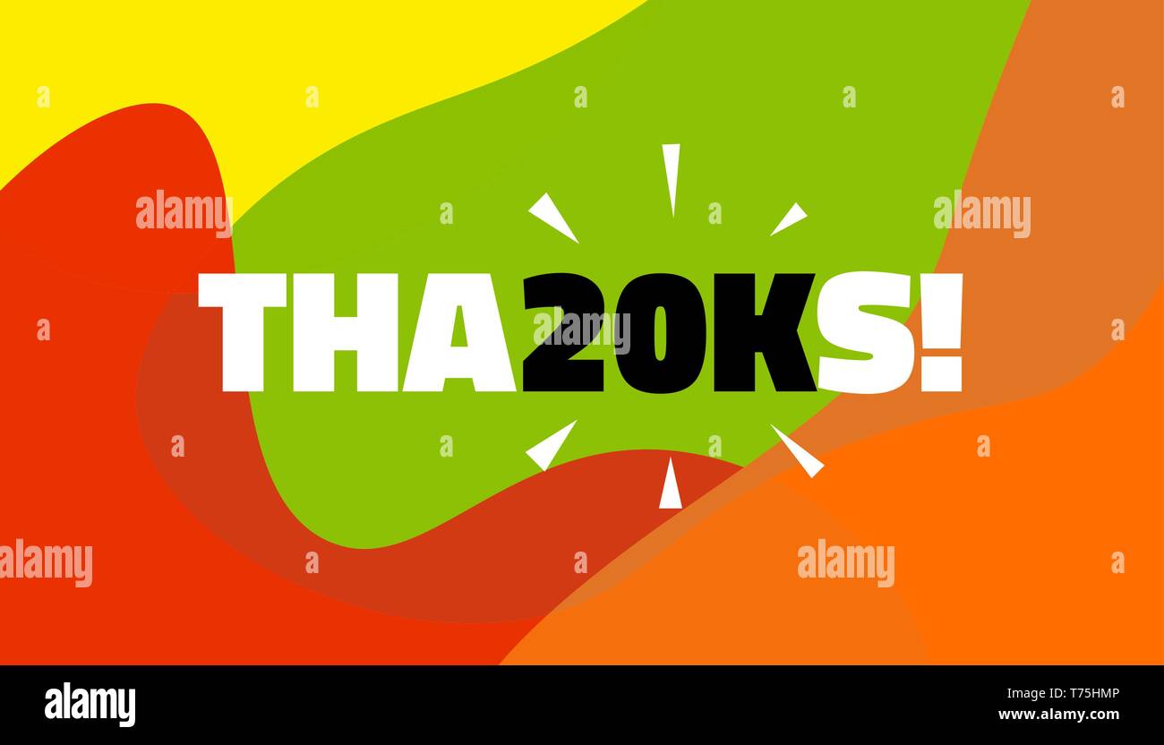 Social media banner con grazie 20K seguaci conseguimento. Grazie per 20000 mila abbonati decorazione modello post. Biglietto di auguri per il sociale Illustrazione Vettoriale