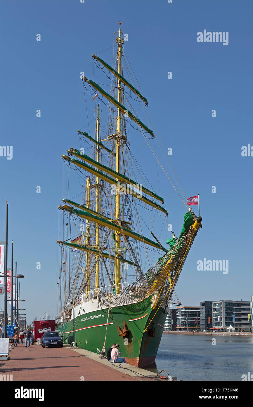 Nave a vela Alexander von Humboldt II, Porto Nuovo, Bremerhaven, Brema, Germania Foto Stock