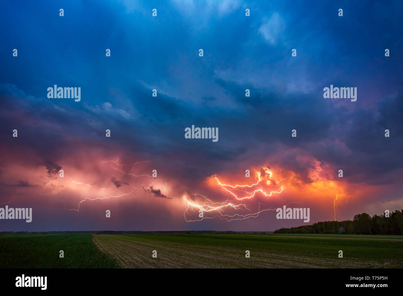 Il fulmine con drammatica nuvole immagine composita . Notte thunder-storm in Lituania Foto Stock