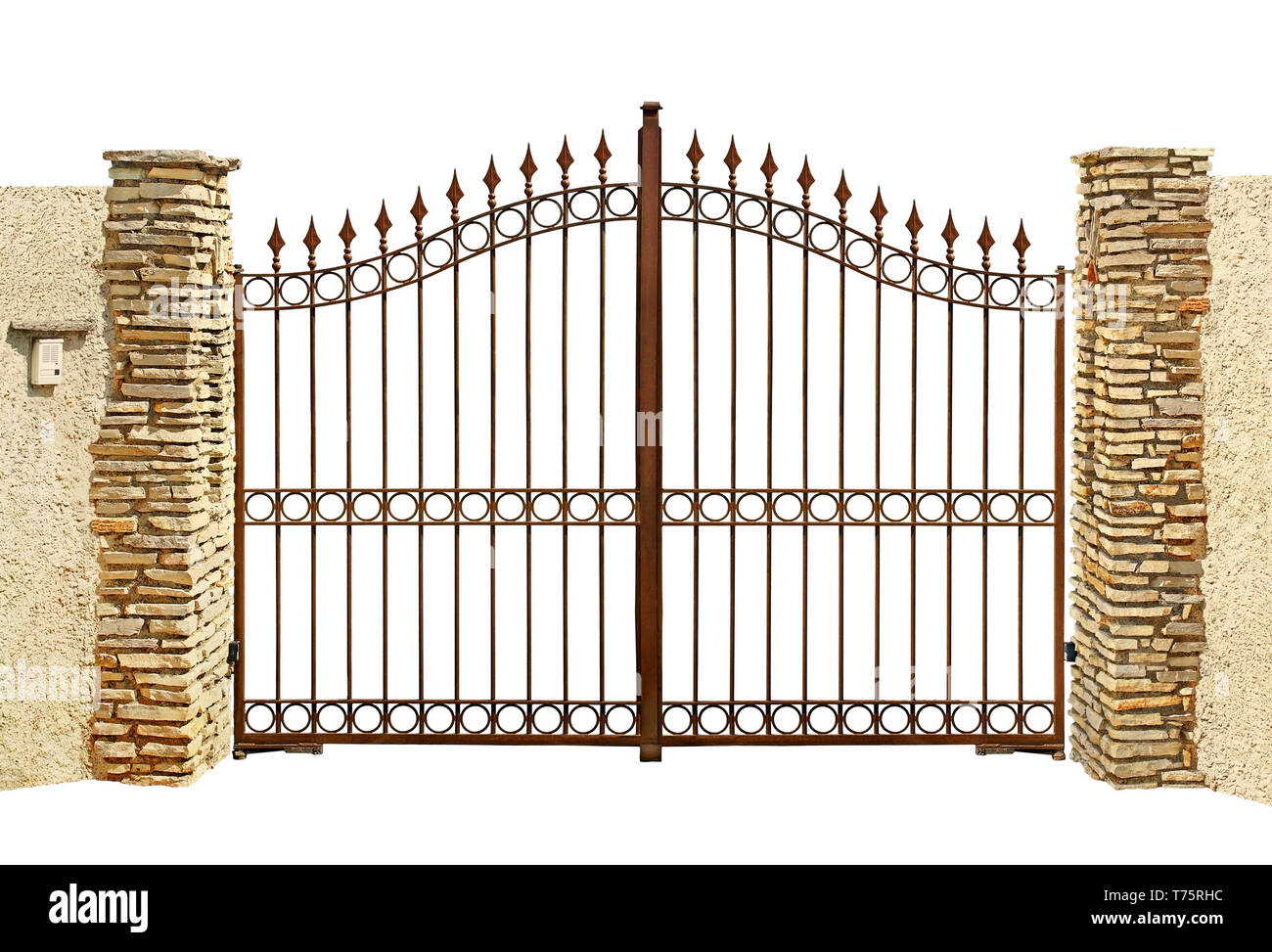 Griglia di ingresso in ferro battuto. Sfondo bianco. Foto Stock