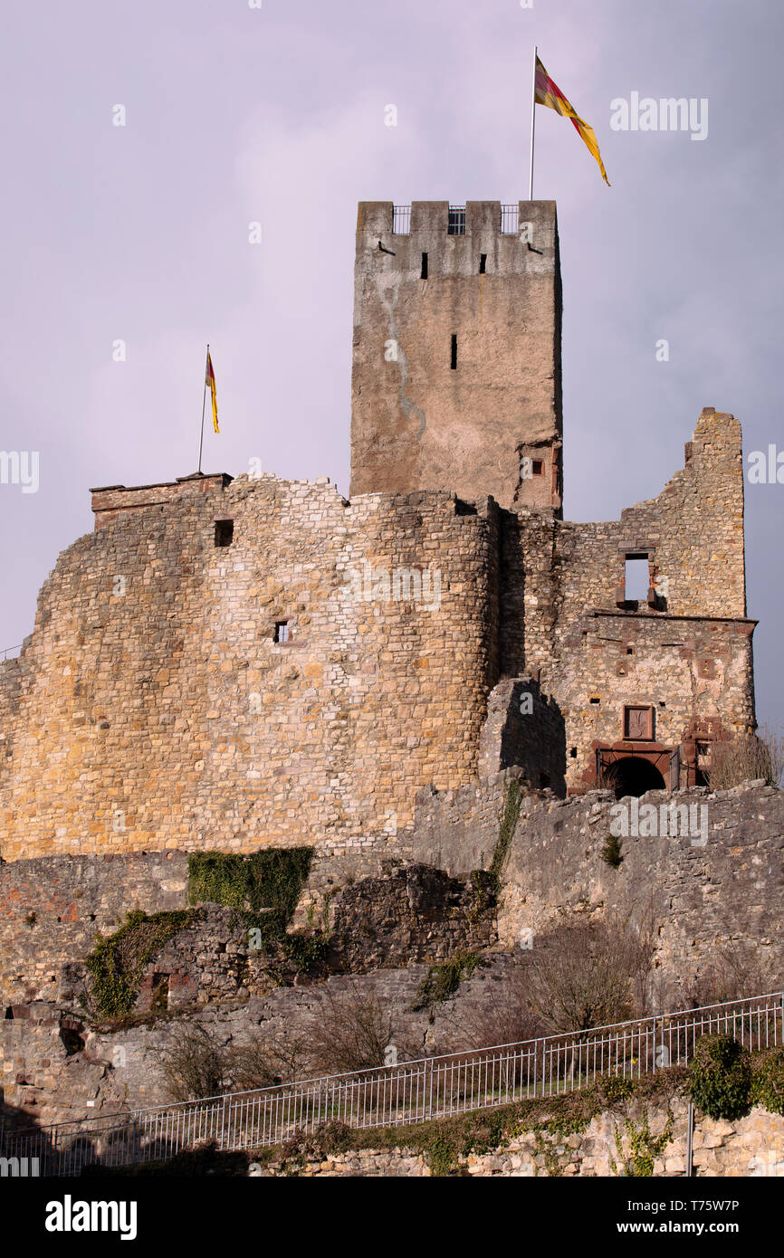 Il castello di Rötteln, Burg Rötteln nelle Lörrach. I ruderi del castello medievale. Il Baden-Württemberg. Grande castello rovina. Castello tedesco sulla collina. Torre in pietra. Foto Stock