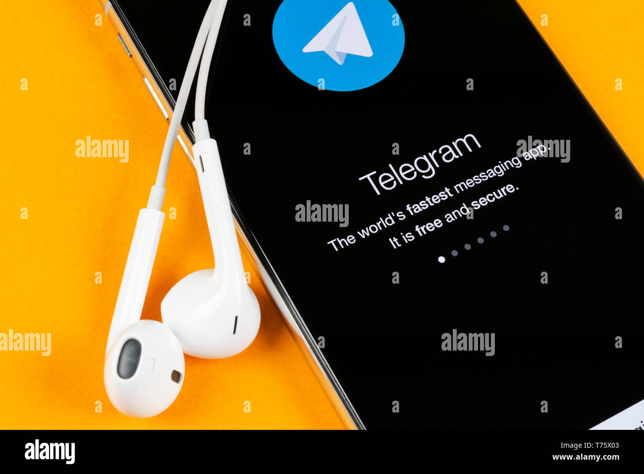 A Helsinki, Finlandia, 4 Maggio 2019: Telegramma X icona applicazione su Apple iPhone schermo X close-up. Telegramma X Icona app. Telegramma X è un servizio online di social med Foto Stock