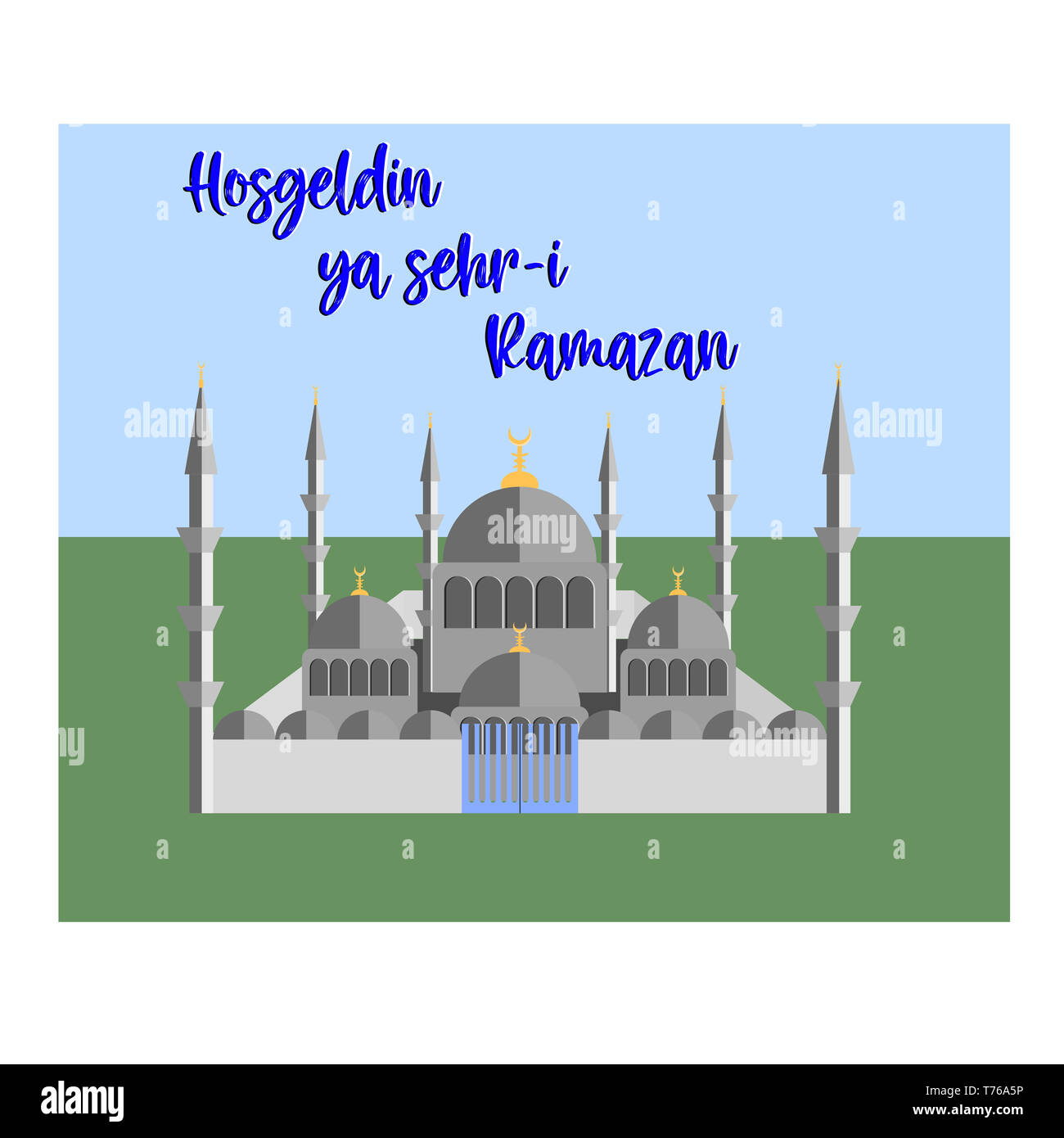 Islamic sacro mese del Ramadan illustrazione con benvenuto messaggio di Ramadan e la moschea in lingua turca Foto Stock