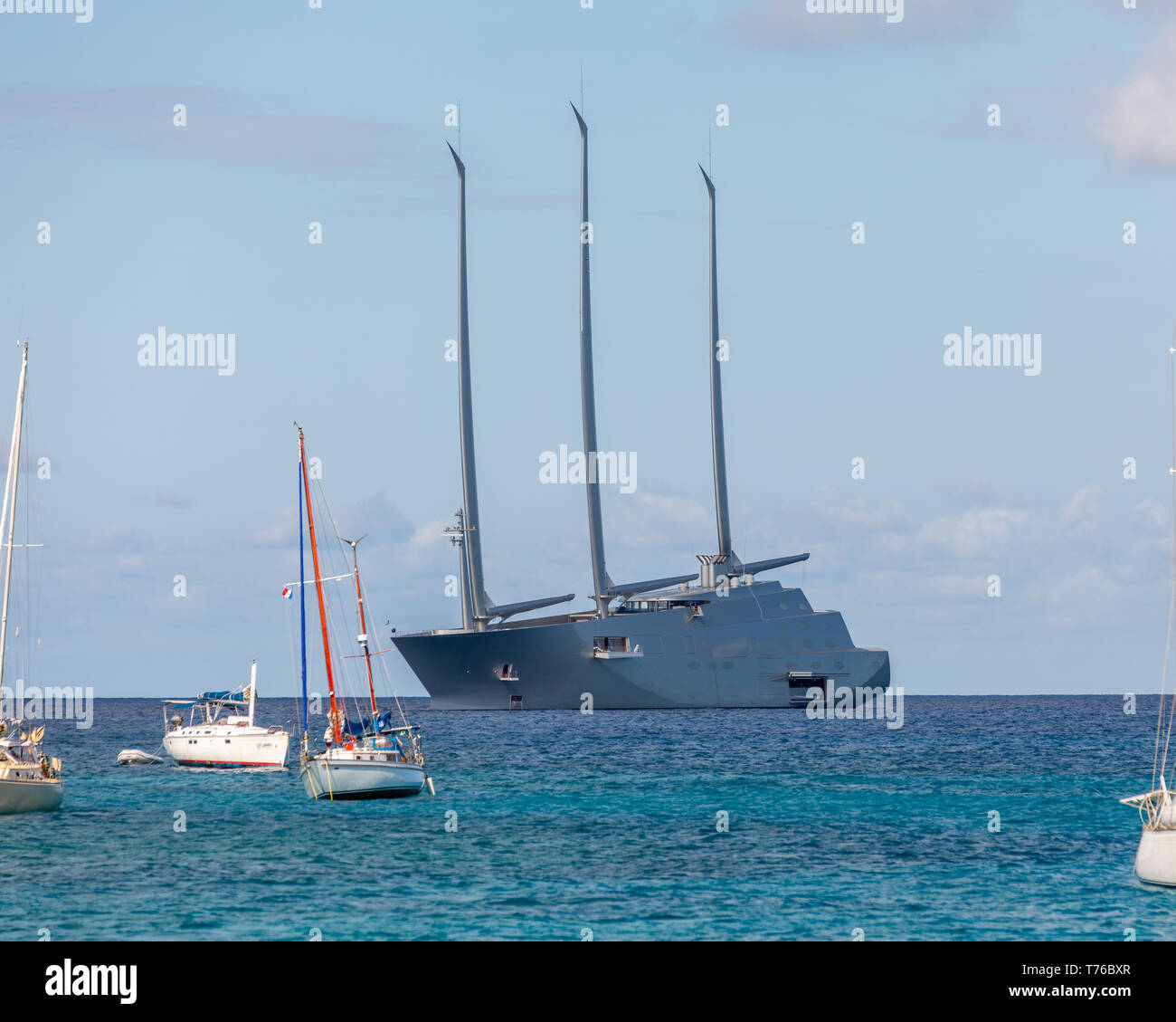 Più grande vela super yacht al mondo progettato da Philippe Stark in St Barts Foto Stock