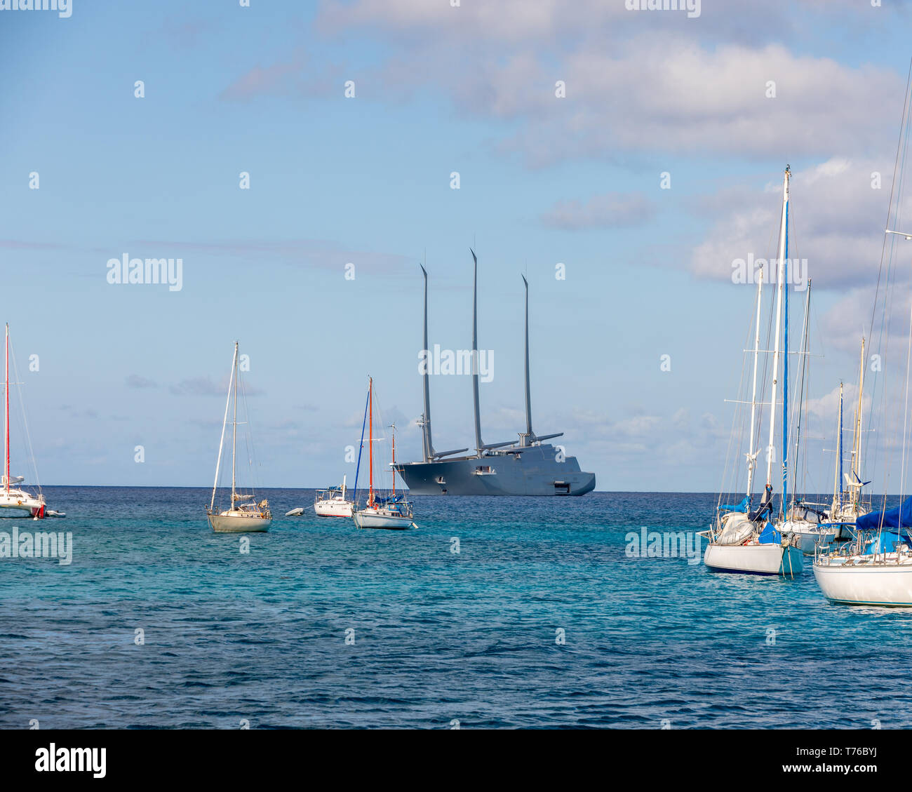 Più grande vela super yacht al mondo progettato da Philippe Stark in St Barts Foto Stock