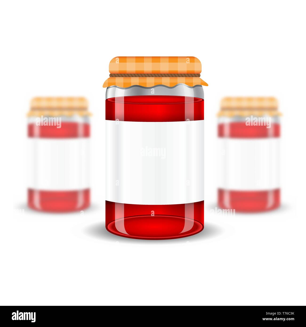 Tre simulazioni realistiche fino vasetto in vetro con marmellata home conservazione su sfondo bianco. Illustrazione Vettoriale uno jar sharp Illustrazione Vettoriale