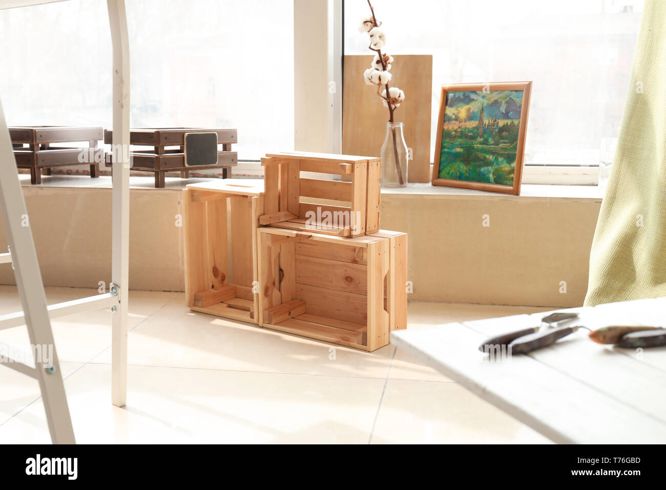 Interno di studio dell'artista Foto Stock