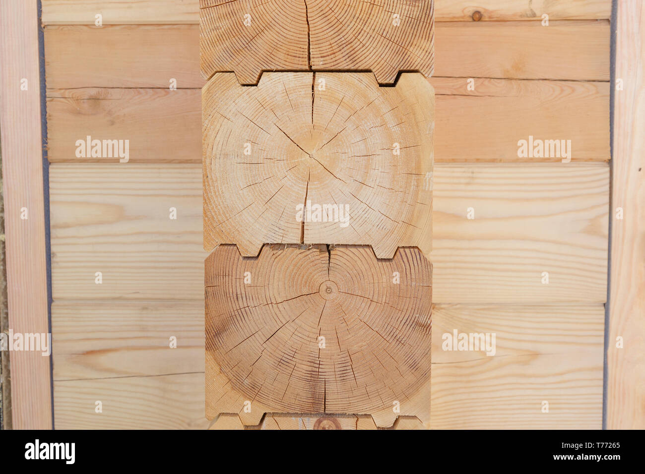 Frammento di una costruzione di incollati in legno di pino Foto Stock