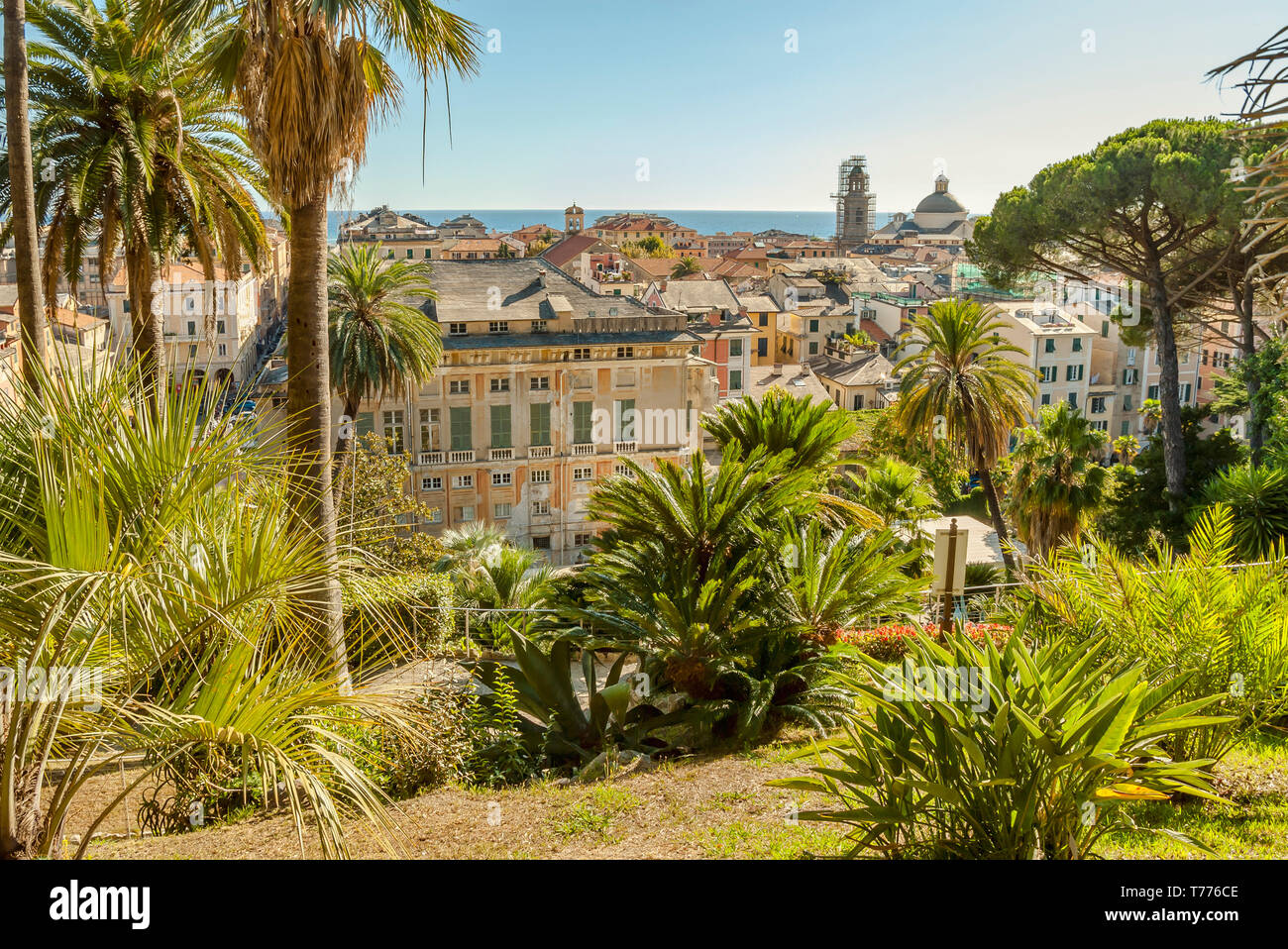 Vista dal Parco Botanico Roccca a Chiavari, Liguria, Nord Ovest Italia Foto Stock