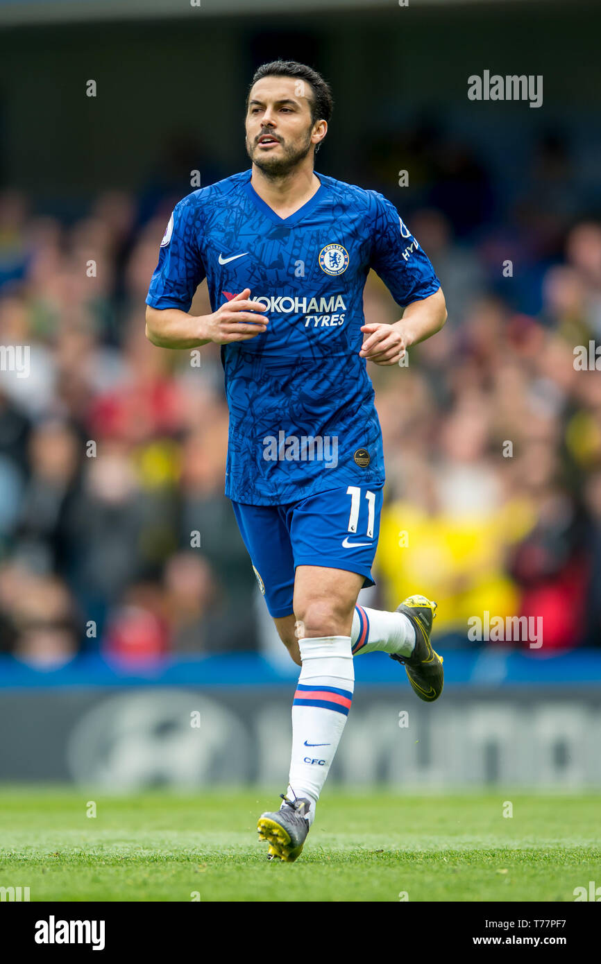 Londra, Regno Unito. 05 Maggio, 2019. Pedro del Chelsea durante il match di Premier League tra Chelsea e Watford a Stamford Bridge, Londra, Inghilterra il 5 maggio 2019. Foto di Salvio Calabrese. Solo uso editoriale, è richiesta una licenza per uso commerciale. Nessun uso in scommesse, giochi o un singolo giocatore/club/league pubblicazioni. Credit: UK Sports Pics Ltd/Alamy Live News Foto Stock