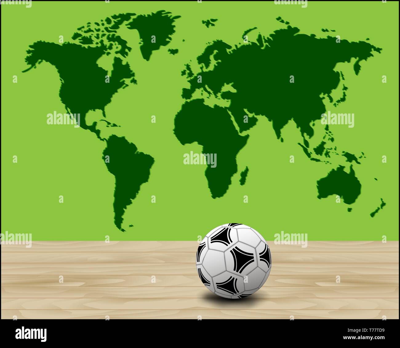Pallone da calcio illustrazione con verde mappa del mondo Illustrazione Vettoriale