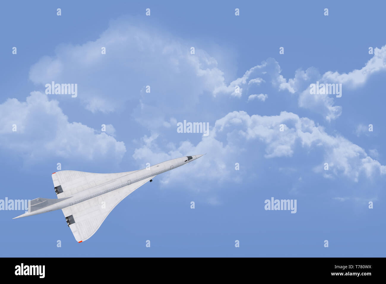 Iconica creazione inglese/francese dell'aeroplano supersonico Concorde. Design elegante e alla moda e due volte più veloce del normale jet sull'Atlantico. Foto Stock