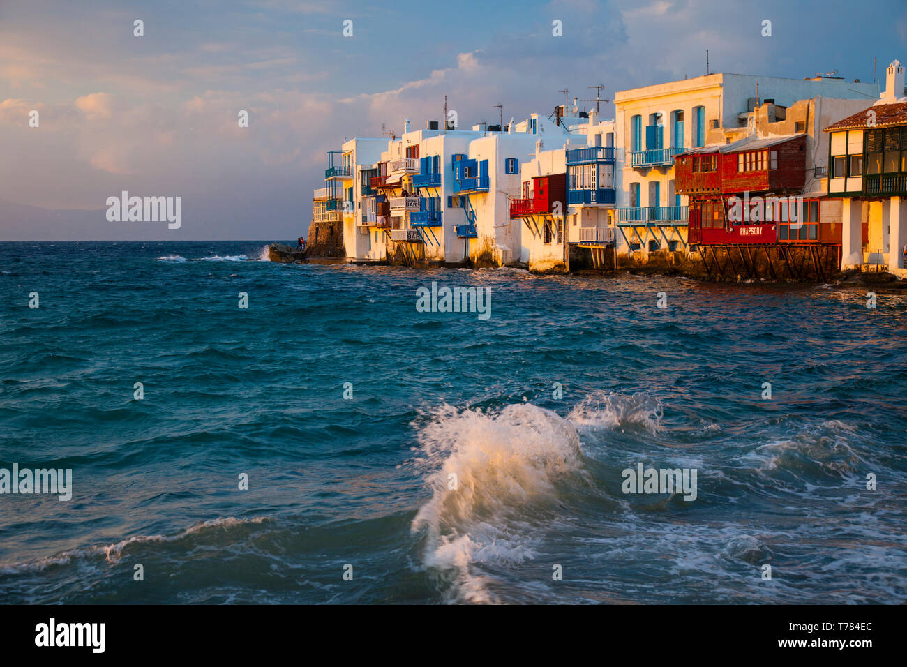 Barrio Pequeña Venecia, Isla de Mykonos, Grecia Foto Stock