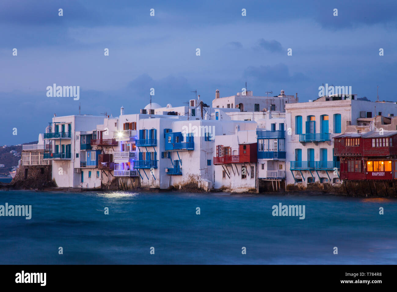 Barrio Pequeña Venecia, Isla de Mykonos, Grecia Foto Stock