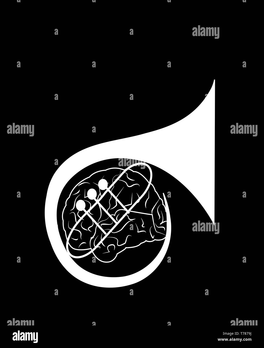 Illustrazione di un avvisatore acustico formato da un cervello isolato Foto Stock