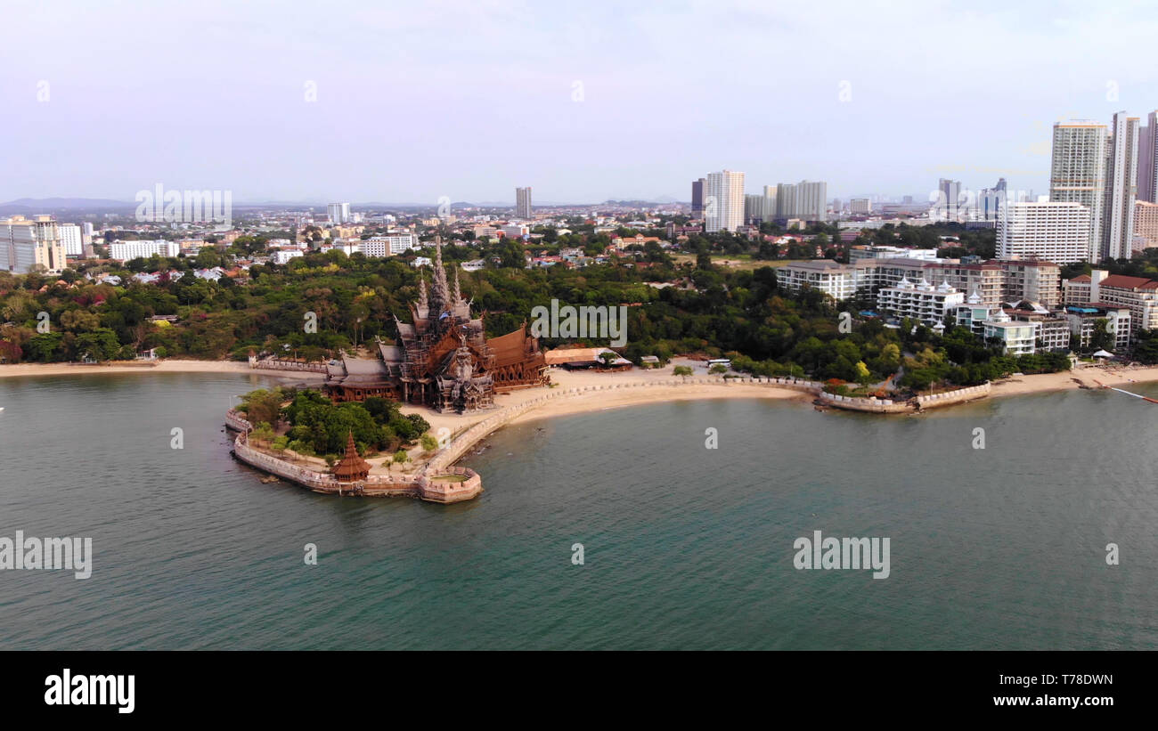 Tempio di Verità di Pattaya, Thailandia, vista dall'alto. Foto Stock