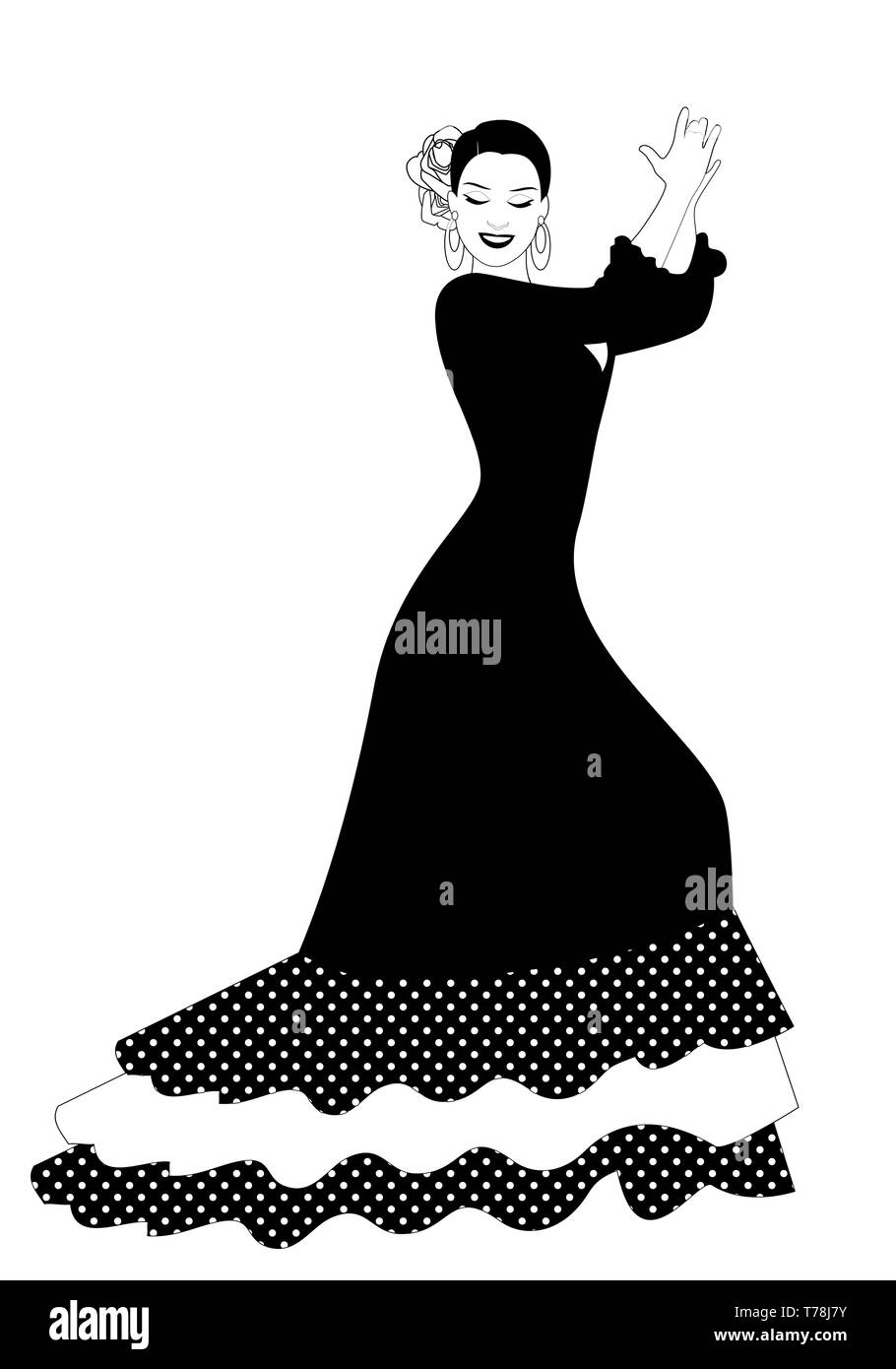 Ballerino spagnolo di flamenco donna riproduzione di palme, isolati su sfondo bianco Illustrazione Vettoriale