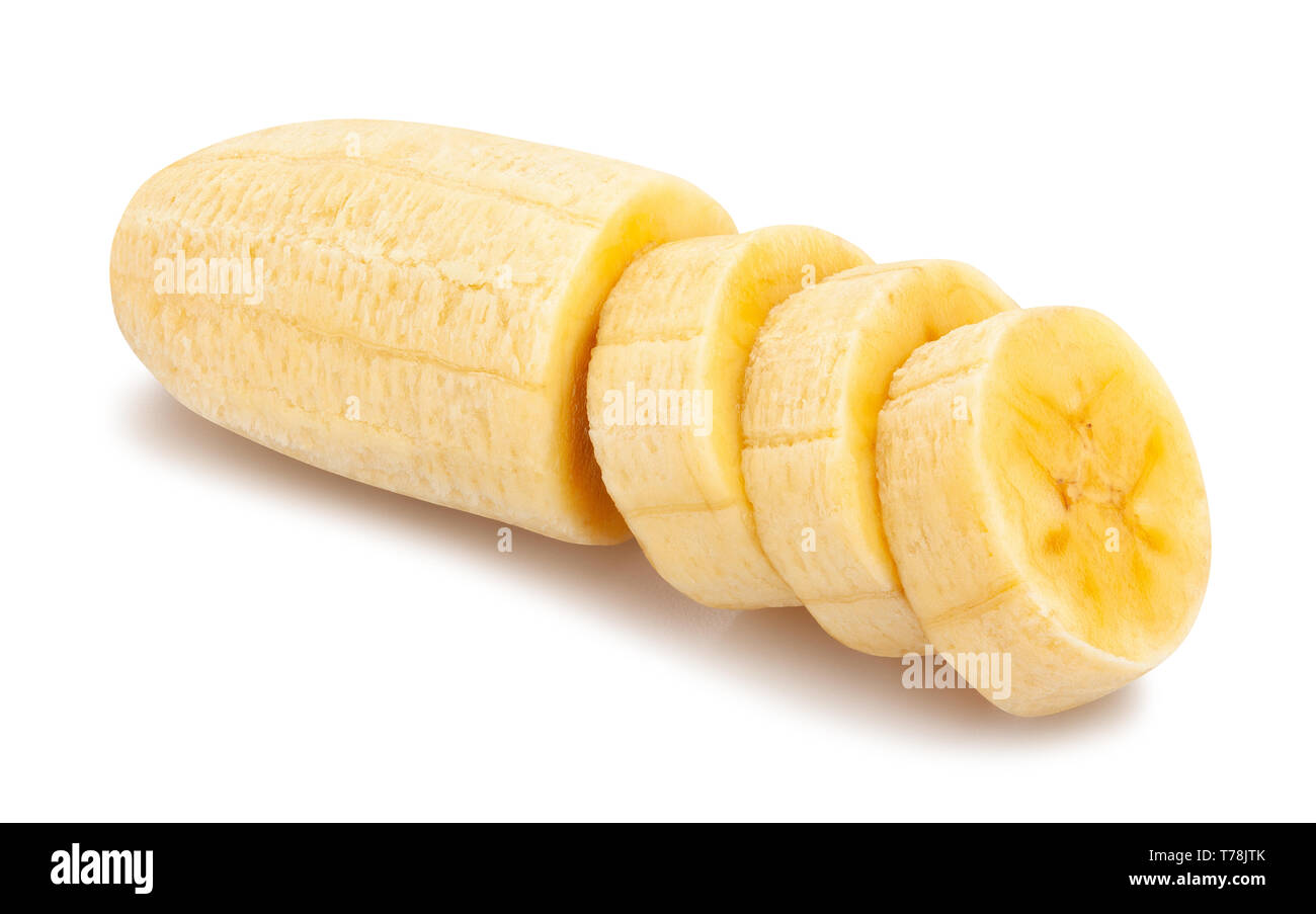 Fette di baby banana percorso isolato Foto Stock