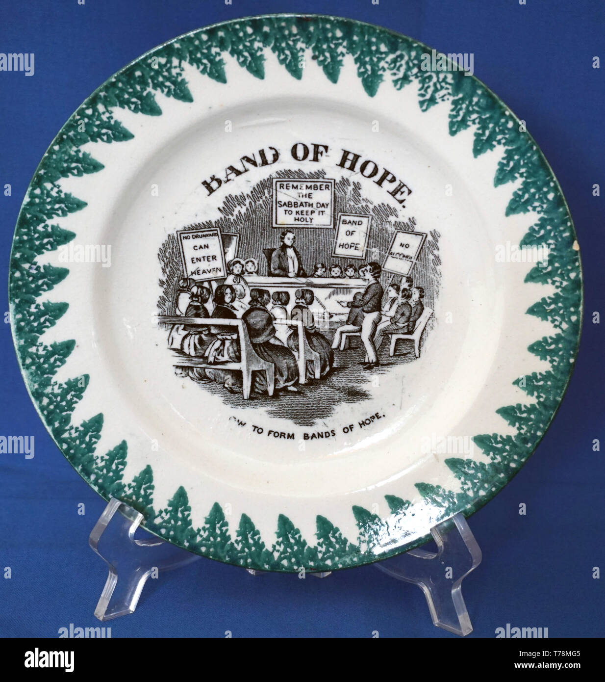 Antique Pearlware banda di speranza i religiosi Staffordshire Piatto in ceramica Foto Stock