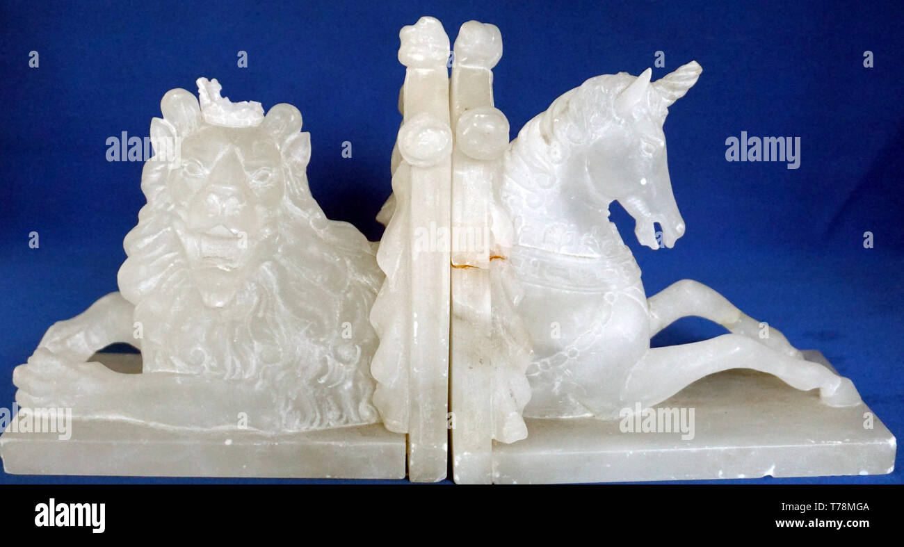 Lion e Unicorn Royal Bookends commemorativa Foto Stock
