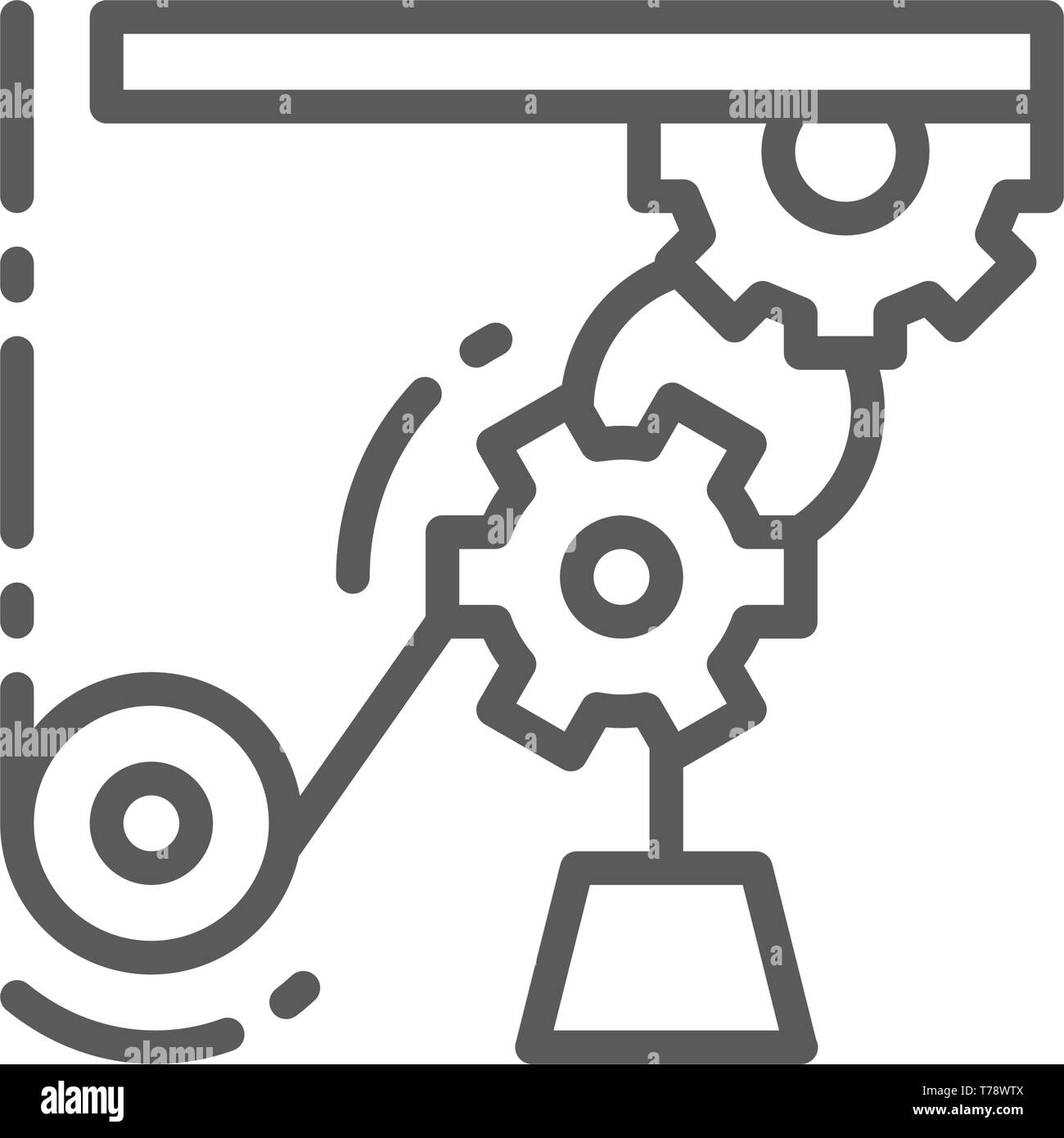 Meccanismo di sollevamento, la linea di lavoro, gru industriali icona linea. Illustrazione Vettoriale