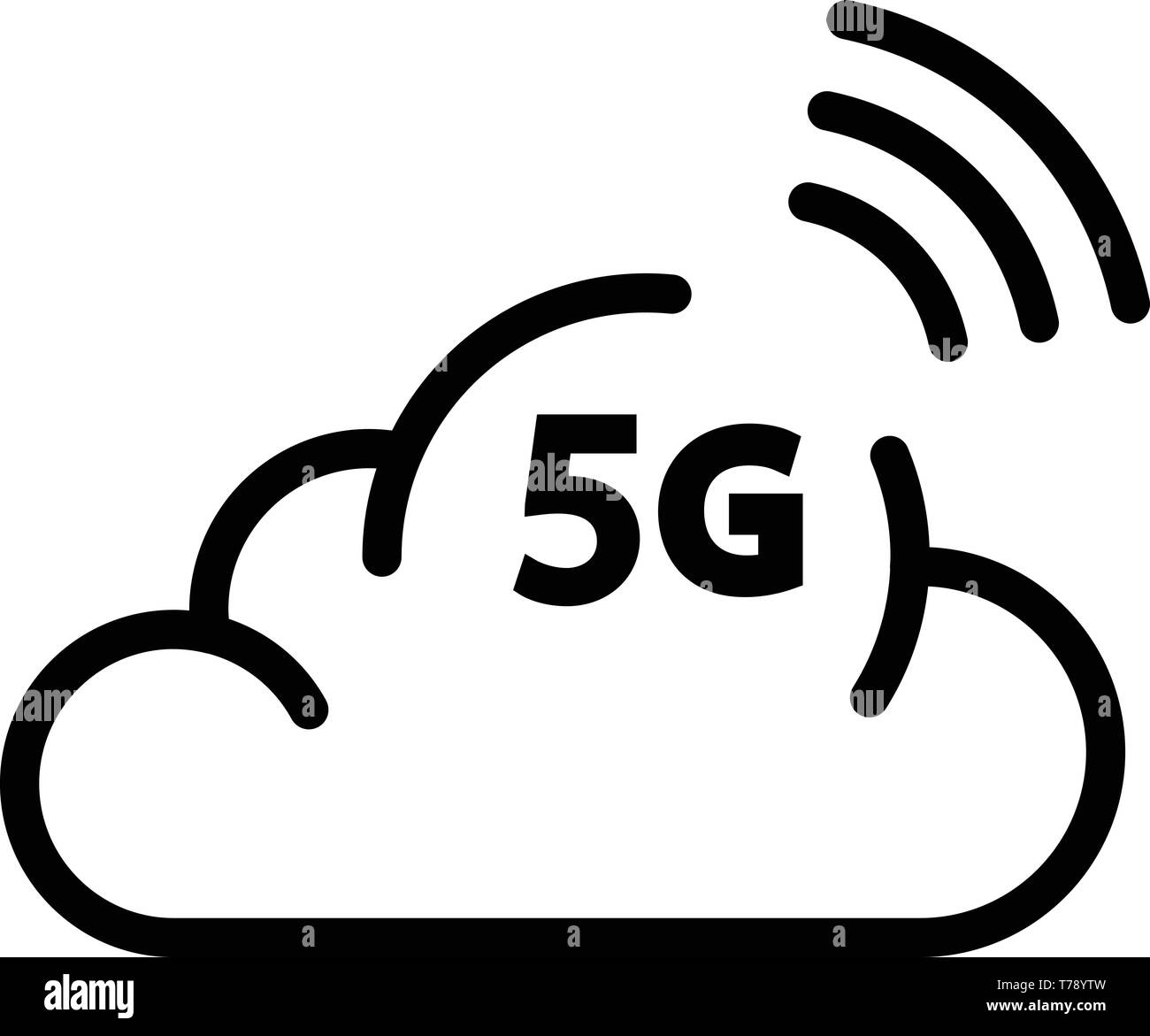 5G icona a forma di nuvola, stile contorno Illustrazione Vettoriale