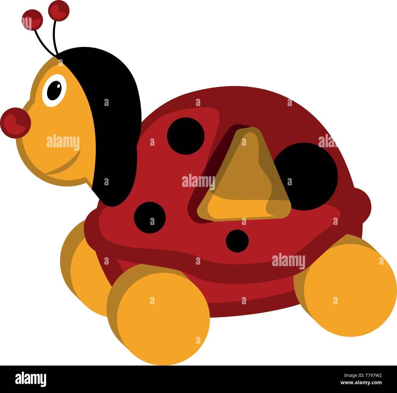 Isolato coccinella in legno a forma di giocattolo auto Illustrazione Vettoriale