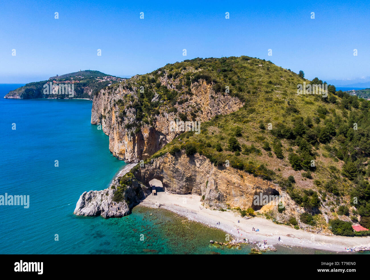 Vista aerea della costa di Palinuro e Arco Naturale, Campania, Italia Foto Stock