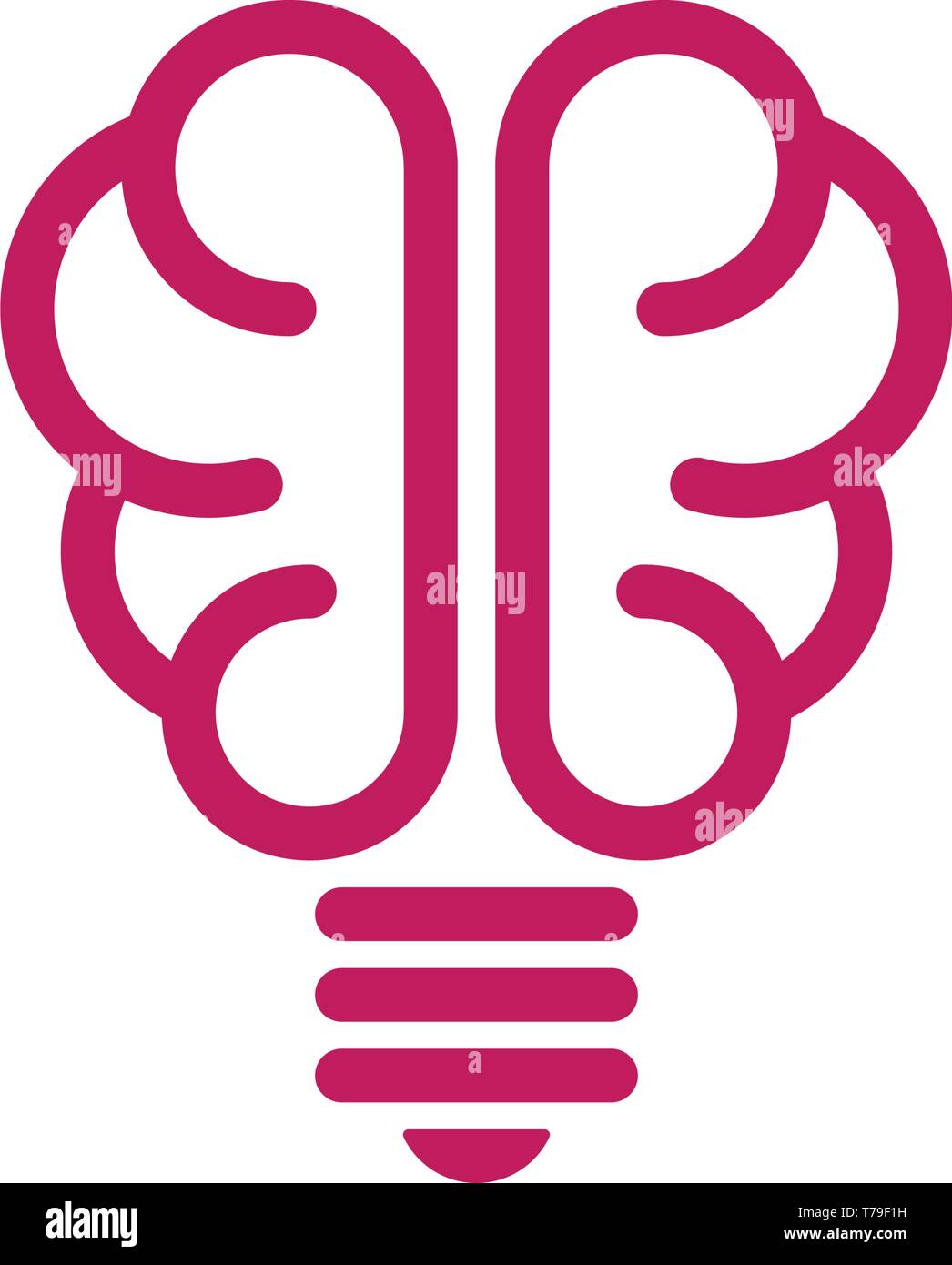 Cervello lampadina sagomata su sfondo bianco. Idea creativa icona. Illustrazione Vettoriale