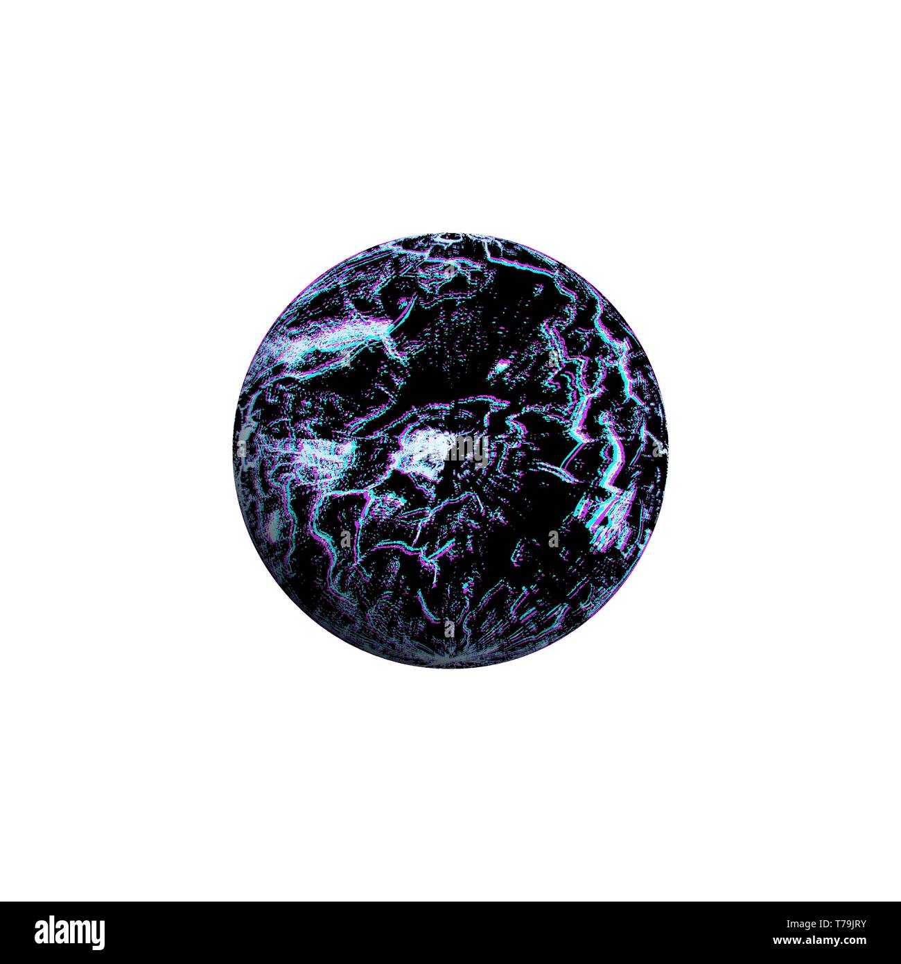 Vector vibranti colori scuri sfera dello spazio arte moderna graphic design sferico elemento astratto di glitch marmo texture trasparente su sfondo bianco Illustrazione Vettoriale