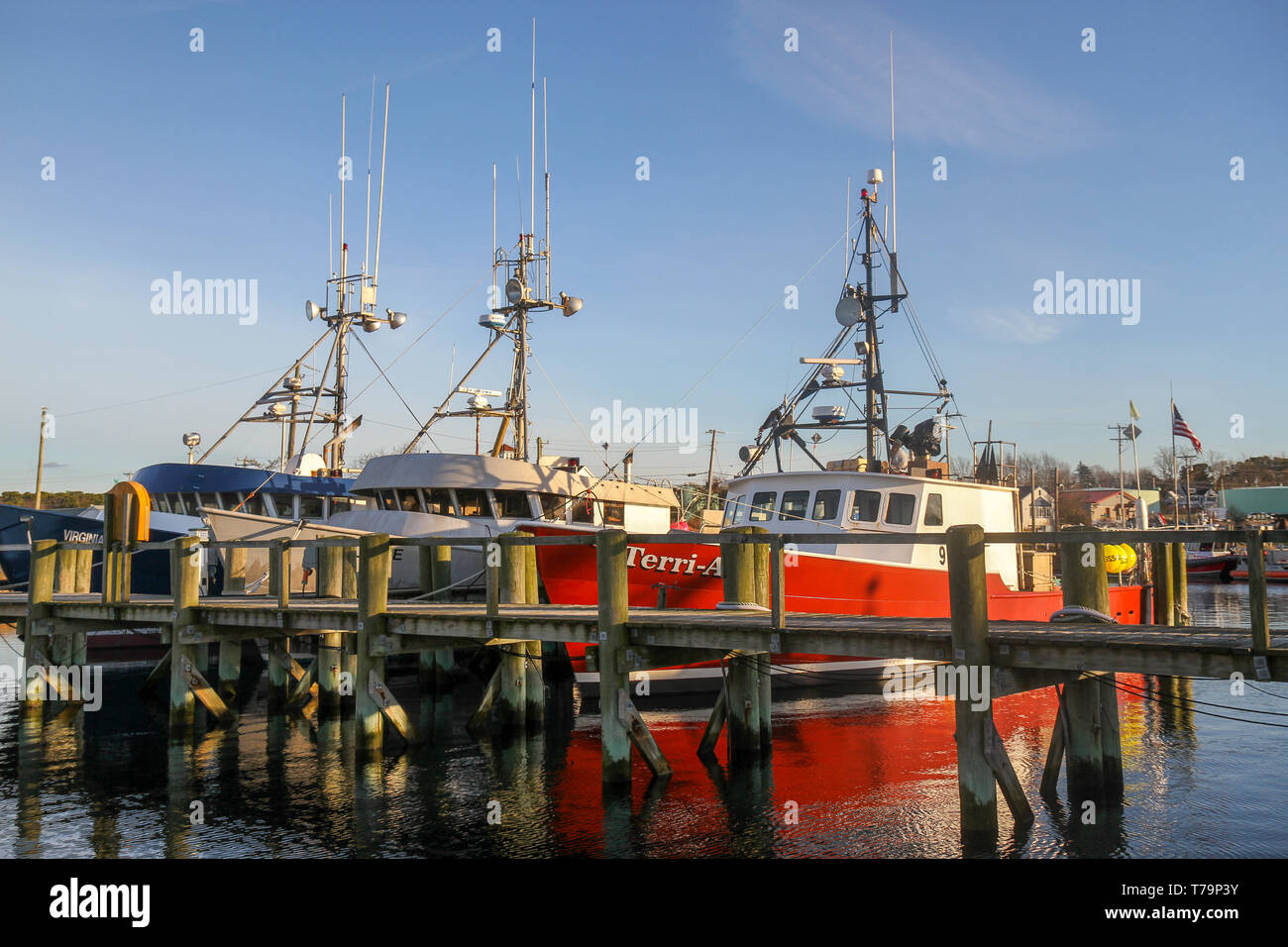 Barche ormeggiate al porto di sandwich, Sandwich, Massachusetts, Stati Uniti Foto Stock