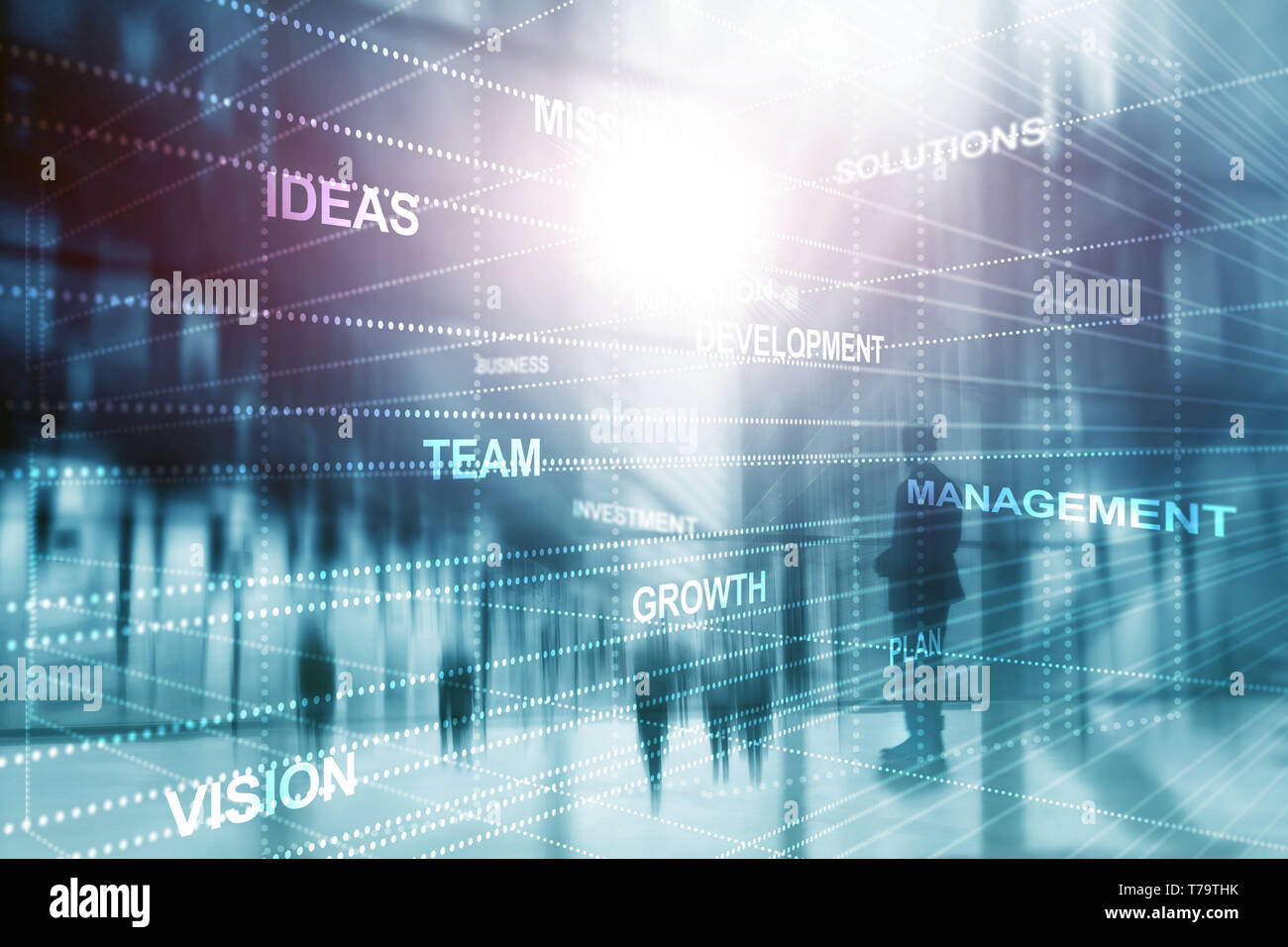 Abstract background aziendale. Carta da parati universale concetto di finanza. Sagome di persone mixed media futuristico. Idias mission innovazione Foto Stock