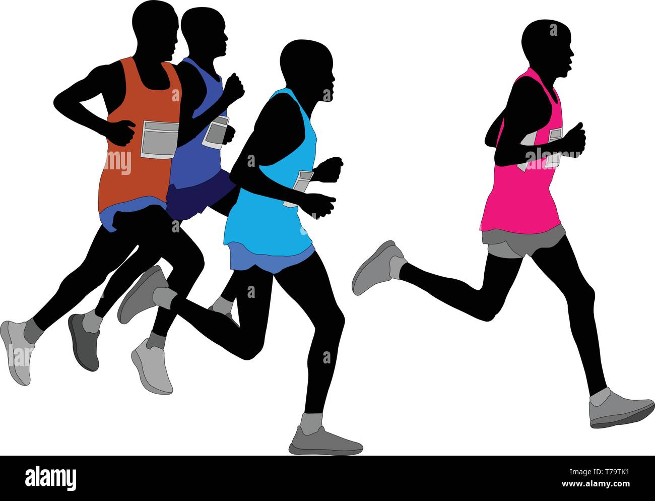 Gruppo di corridori della maratona silhouette - vettore Illustrazione Vettoriale