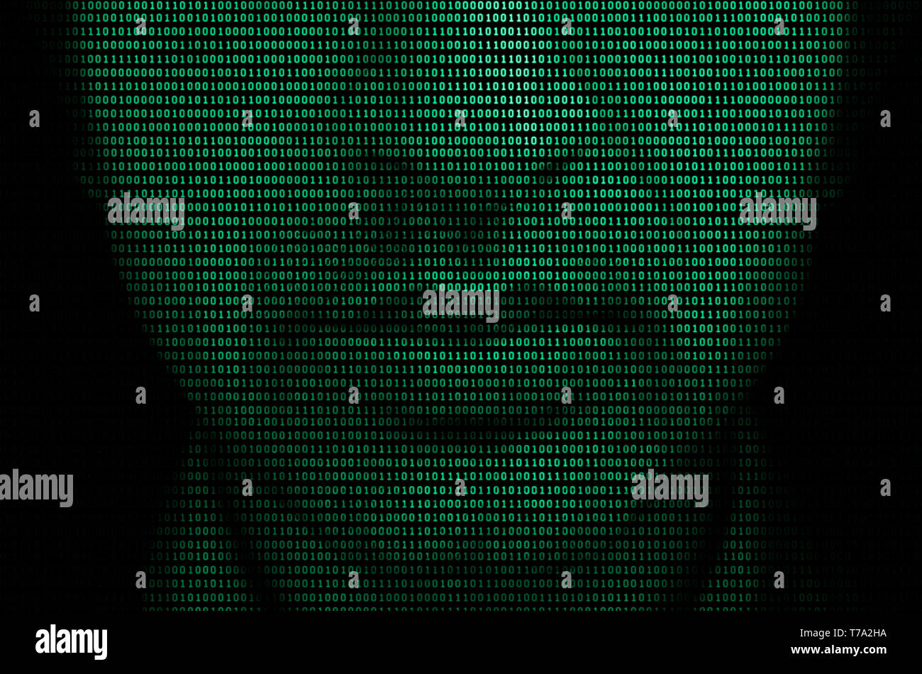 Il volto dell'uomo formata dal codice binario che raffigura il concetto di matrice Foto Stock