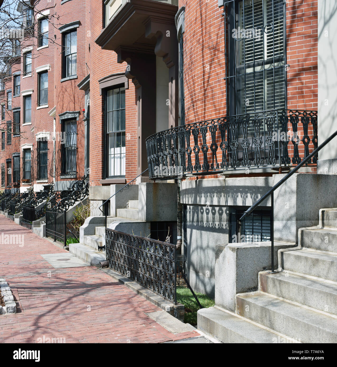 Riga Appartamenti casa in Boston South End. La pietra, mattoni e ferro da stiro Foto Stock