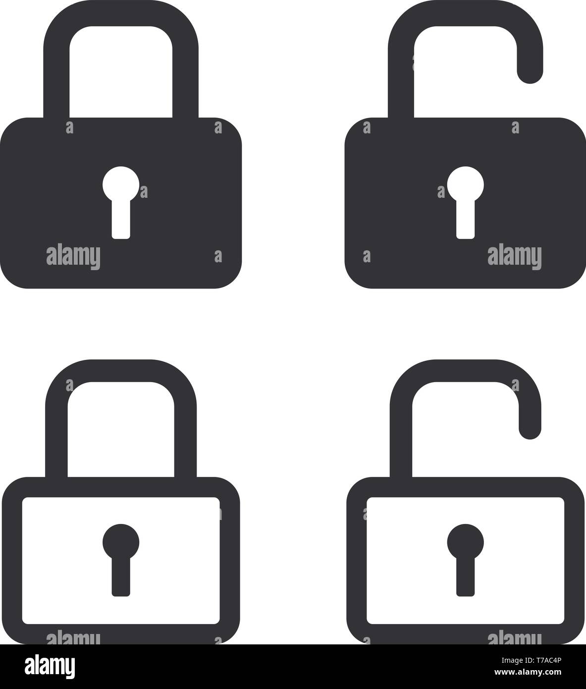 Bloccato e sbloccato versione di serrature di sicurezza icone illustrazioni vettoriali Illustrazione Vettoriale