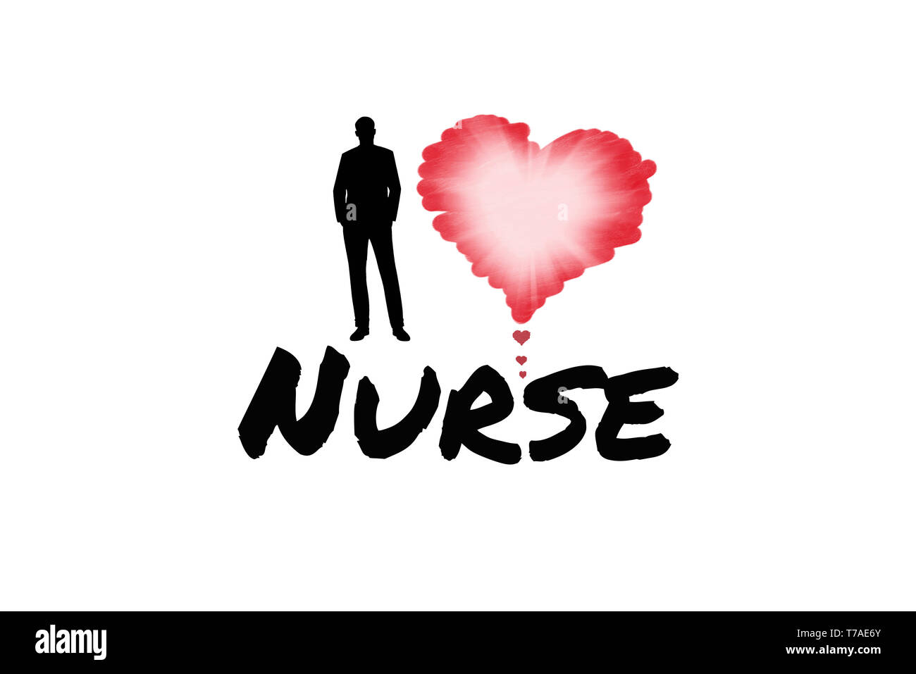 Io amo infermiere silhouette nera di un uomo e di un cuore rosso Foto Stock