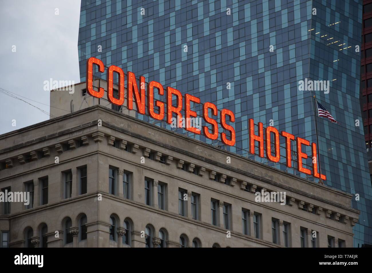 Il Congress Hotel lungo il Millennium Park, Chicago, Illinois Foto Stock
