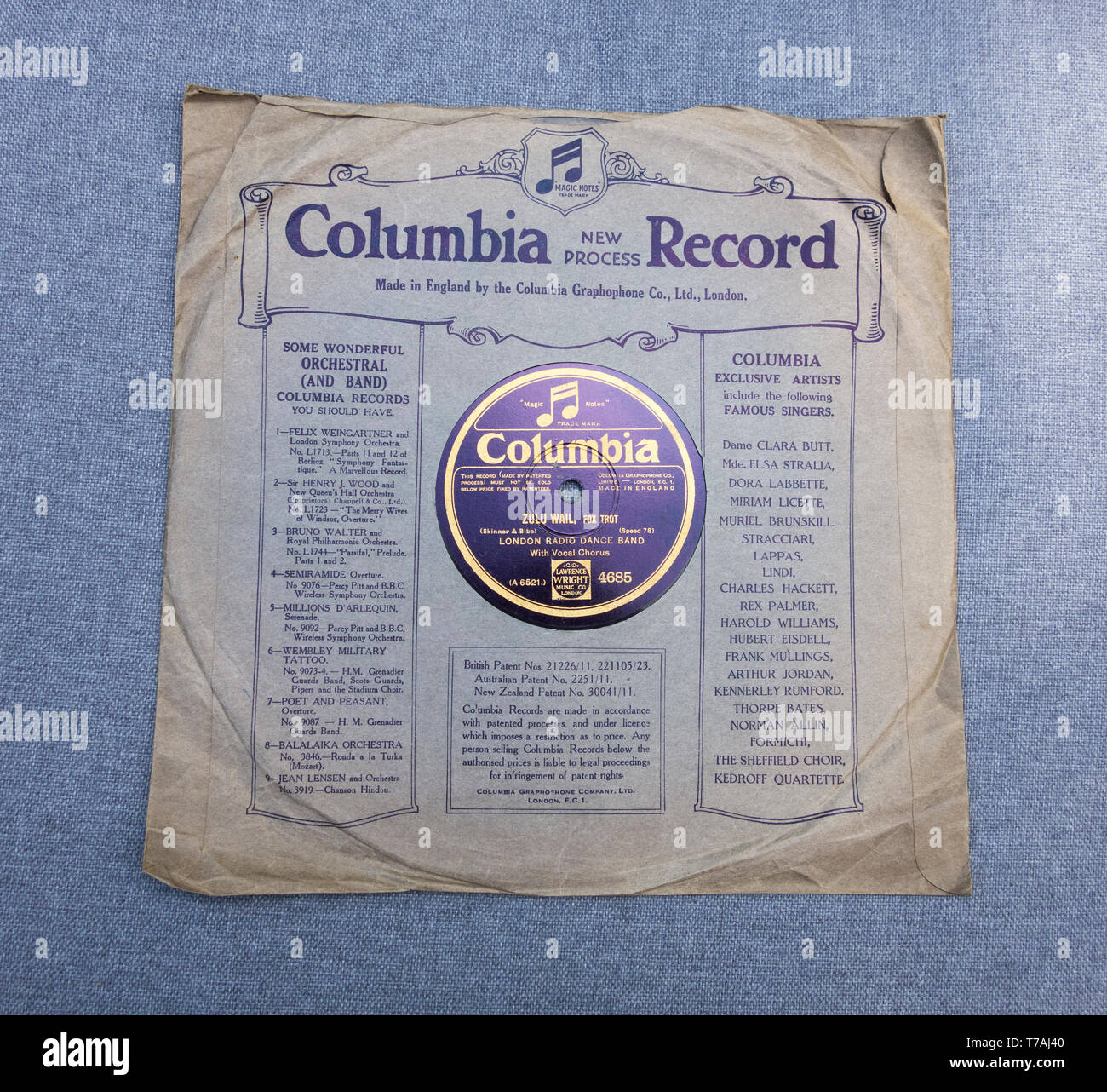 Columbia Gramophone Company etichetta discografica con parete Zulu, fox trot con la Radio Londra Dance Band su un vecchio 78 giri/min e registrare Foto Stock