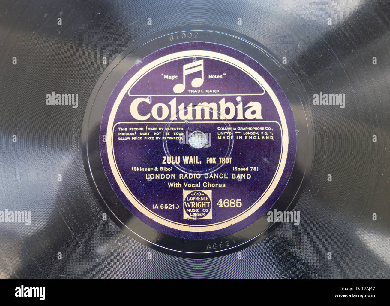 Columbia Gramophone Company etichetta discografica con parete Zulu, fox trot con la Radio Londra Dance Band su un vecchio 78 giri/min e registrare Foto Stock
